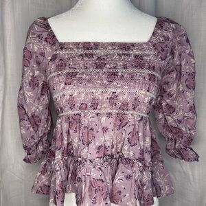 American Eagle Outfitters Pink Smocked Peplum Blouse